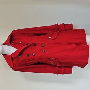 Guess Women Red wool winter Jacket coat with silver button Size M